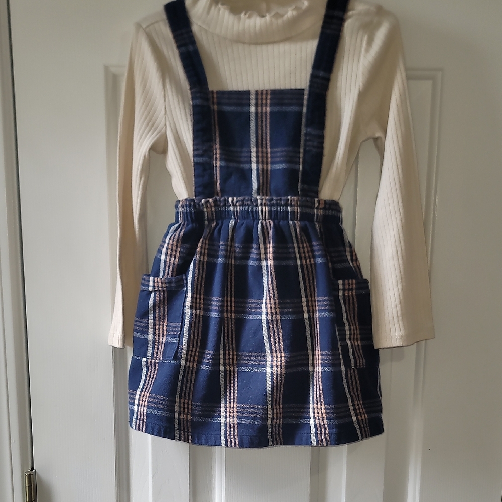 Wonder Nation Blue Plaid Overall Dress